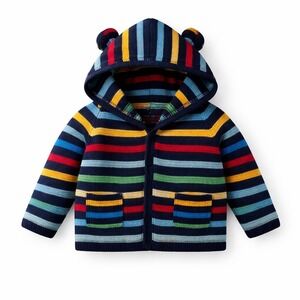 Baby Gap 0-3M Rainbow Striped Bear Hooded Garter Knit Cardigan Sweater Excellent